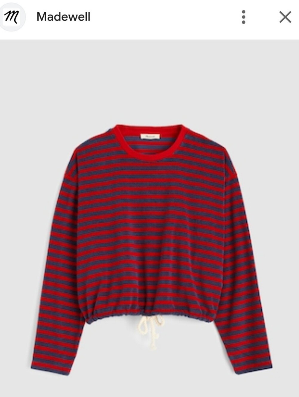 Madewell Red and Navy Striped Drawstring Hem Sweater